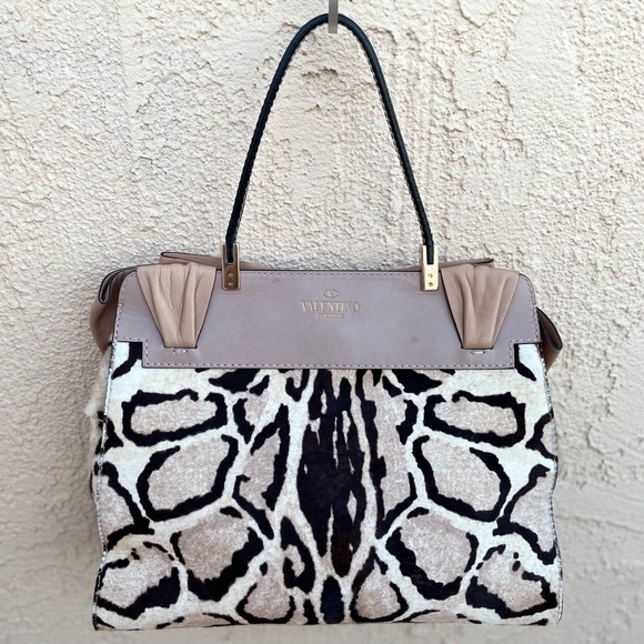 Valentino Aphrodite top handle calf hair leopard print bow satchel shopper bag - Picture 7 of 16